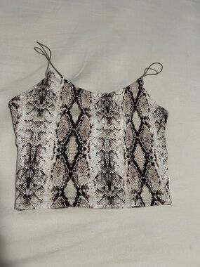 Garage Snake Print Spaghetti Strap Crop Top - Neutral Brown & Black